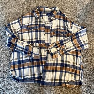 George Men's Casual Button Down Shirt - Blue, Brown, White Plaid